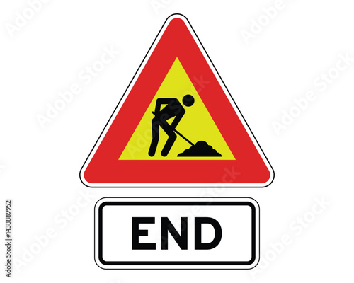 End of Roadworks Zone, Hazard Termination Notice – High Quality Vectorial Stock Image