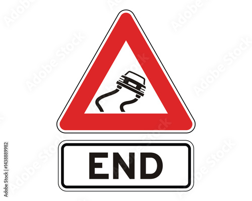 End of Slippery Road Zone, Road Hazard Termination Notice – High Quality Stock Image