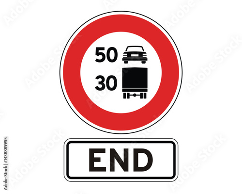 End of Speed Limit Zone for Cars and Trucks, Traffic Regulation Termination – High Quality Vectorial Stock Image