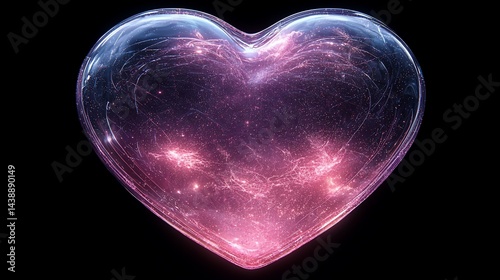 Abstract heart shape with cosmic nebula within, a galaxy of feelings inside