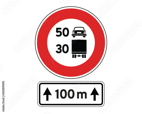 Speed Limit Sign for Cars and Trucks with Distance Panel, Traffic Regulation Indicator – High Quality Stock Image