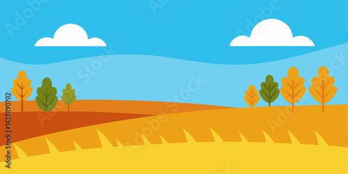 Colorful Cartoon Harvest Field Background Vector Illustration for Vector Illustration