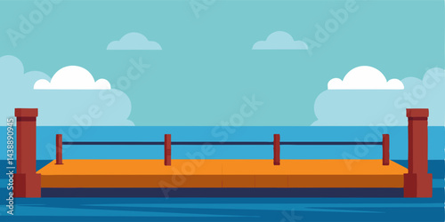 Cartoon Empty Ferry Pier Platform Background Vector Illustration