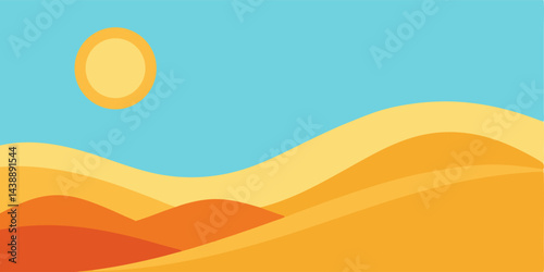 Wavy Hills Under Clear Hot Noon Sun Vector Illustration