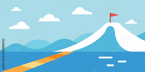 Cartoon Empty Ski Slope Scenic Landscape Design Vector Illustration