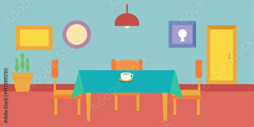 Cute Cartoon Dining Room Background Vector Illustration for Your Projects