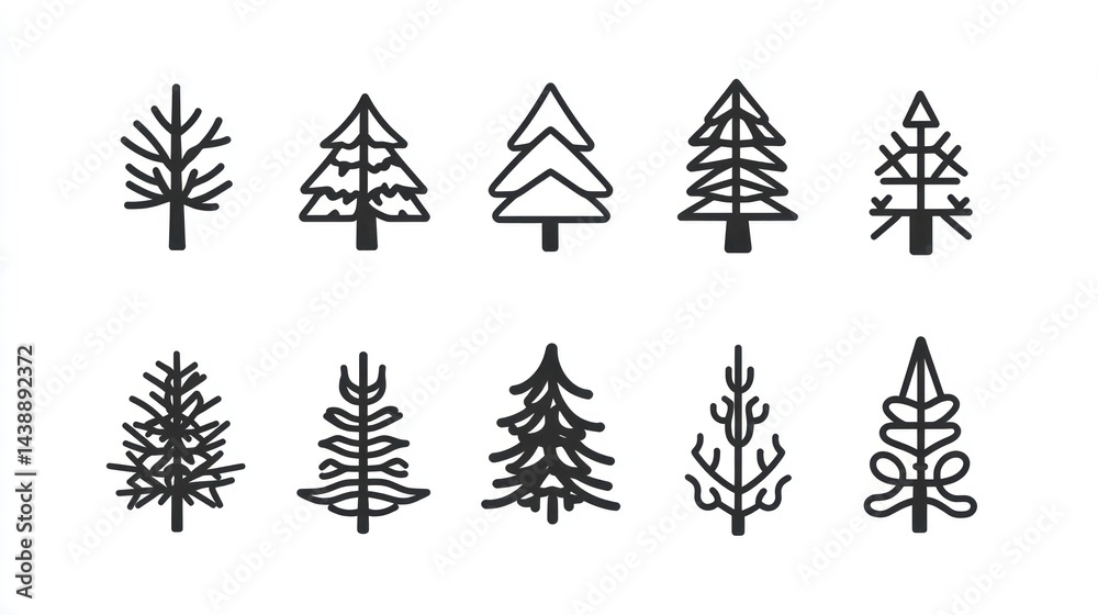 Obraz premium Simple Tree Line Icons