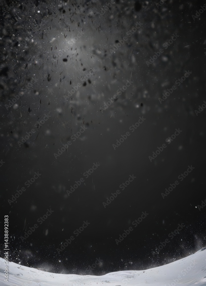 Obraz premium Delicate snow flurries descend on an inky black void , snow, digital