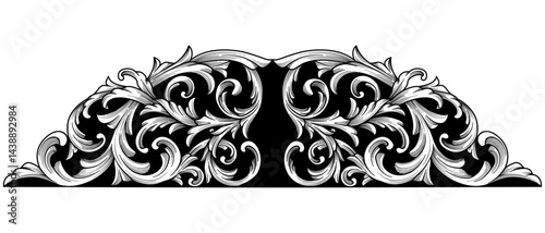 Vintage Baroque engraved divider element. Arabesque border frame engraving ornament. Flourish filigree ornamental decorative design. Oriental art deco calligraphic hand drawing vector
