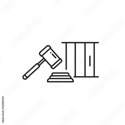 Legal gavel and court bars in minimalistic style, criminal law concept