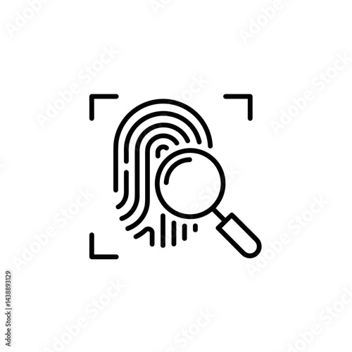 Fingerprint magnified with a magnifying glass on a document, symbol of criminology 