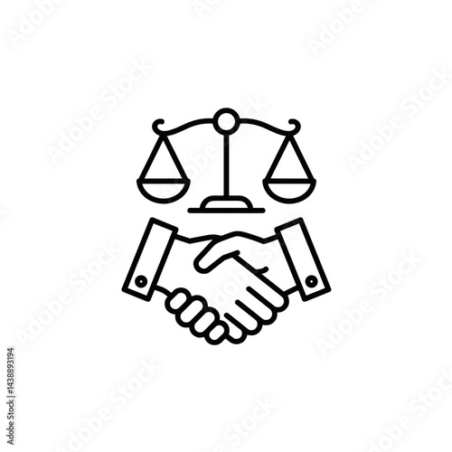 Arbitration Symbol with Handshake and Scales of Justice  