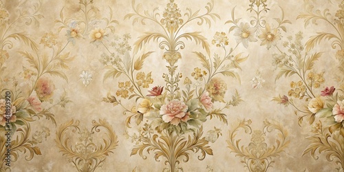 Elegant Antique Floral Damask Pattern Design with Vintage Hues and Ornate Details, Ideal for Wallpaper, Fabric, or Home Decor Projects