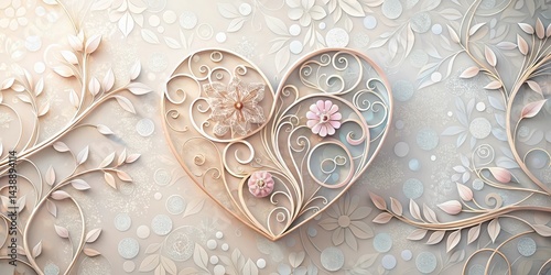 Elegant Filigree Heart Adorned with Delicate Floral Elements on a Neutral Background