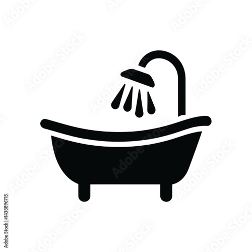 Black and White Bathtub with Shower Icon Illustration