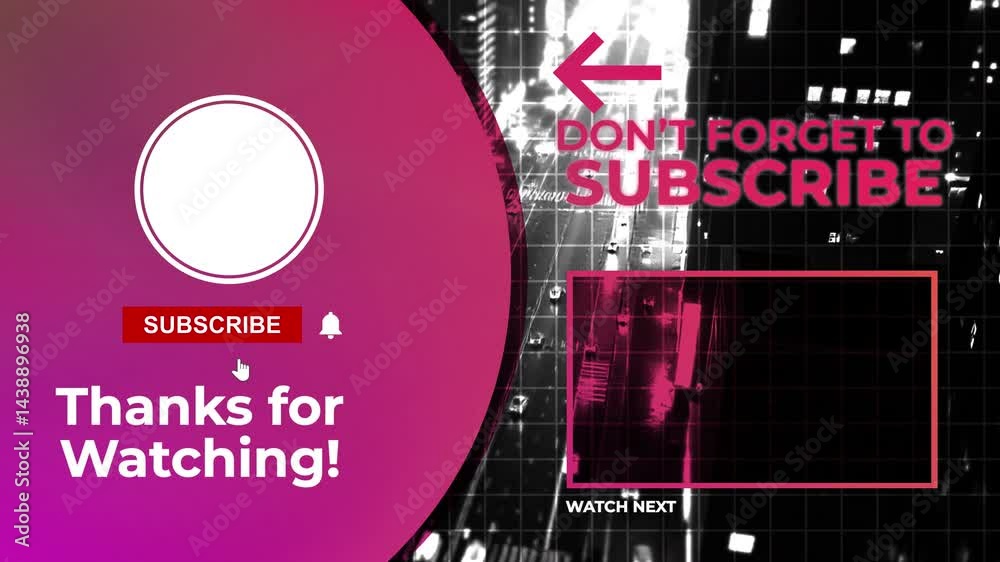 End Screen Video Template, Outro Card for YouTube Channel. Thanks for watching. Don't forget to subscribe.