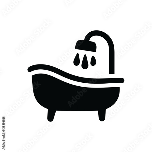 Black and White Bathtub with Shower Icon Illustration