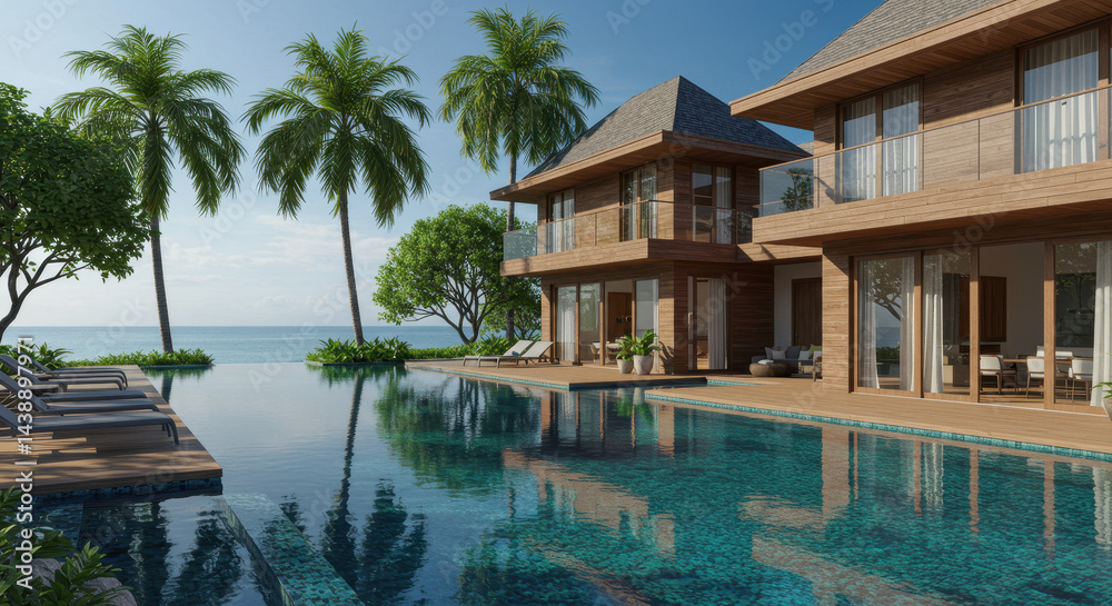 Obraz premium Luxury Villa Escape: Infinity Pool, Ocean Views & Palm Trees - Your Tropical Paradise Awaits!