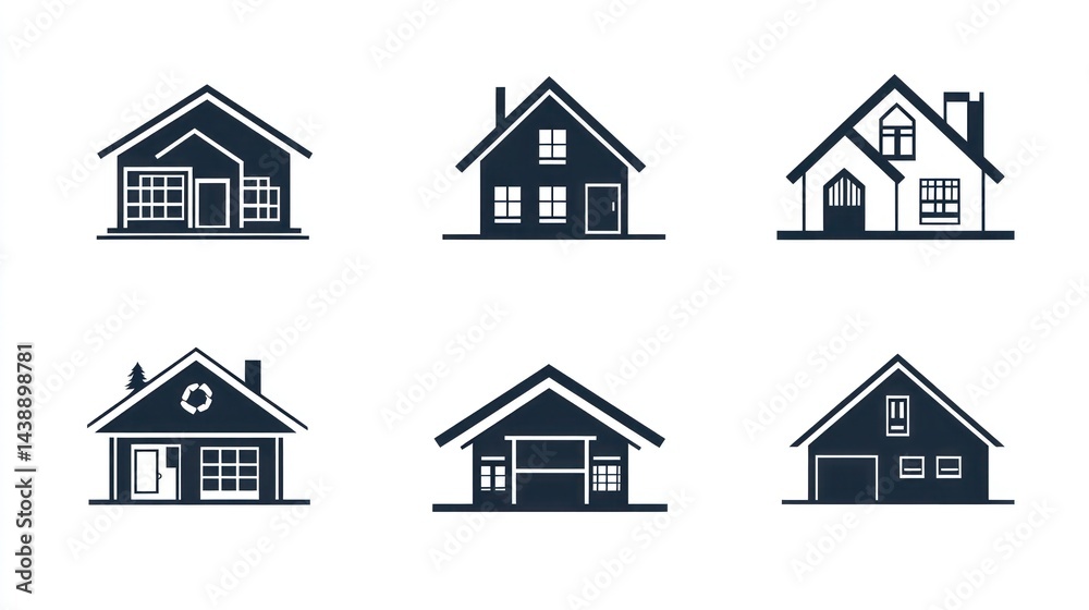 Various House Silhouettes, Front Views Various House Silhouettes, Front Views