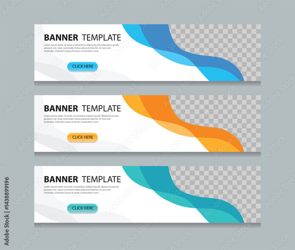 Fototapeta premium Set abstract horizontal web banner design background template. three color gradient style. Suitable for web an ads. Vector illustration file with Space to add pictures.