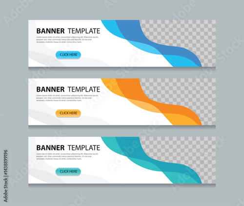 Set abstract horizontal web banner design background template. three color gradient style. Suitable for web an ads. Vector illustration file with Space to add pictures.