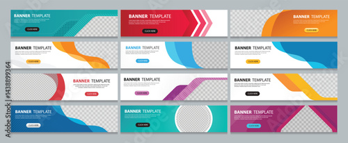 Set of horizontal abstract web banner design template background gradients color. Suitable for web ads. Vector illustration with Space to add pictures.