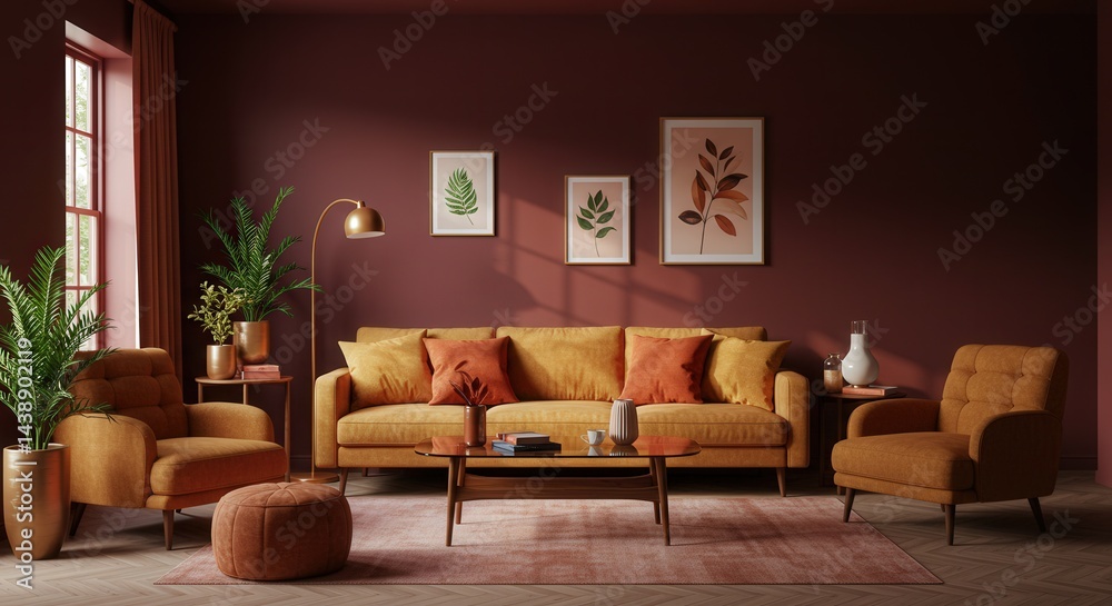 custom made wallpaper toronto digitalLuxurious Living Room with Earthy Tones and Botanical Wall Art