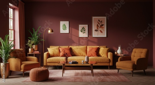 Wallpaper Mural Luxurious Living Room with Earthy Tones and Botanical Wall Art Torontodigital.ca