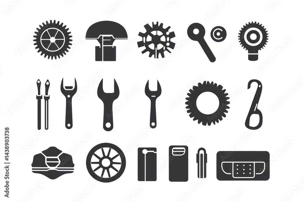 Obraz premium Auto parts icons; workshop tools; mechanical engineering; white background; website design