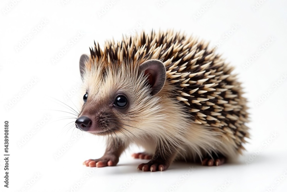Fototapeta premium Single European hedgehog against white backdrop, brown, graphic