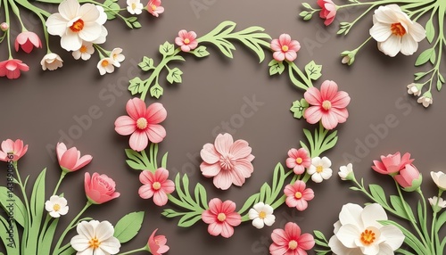 Wallpaper Mural Elegant Paper Flowers Wreath Pink and White Floral Design for Spring Background Torontodigital.ca