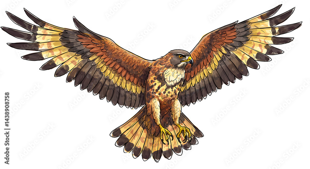 Fototapeta premium Majestic hawk soaring with outstretched wings wildlife avian illustration