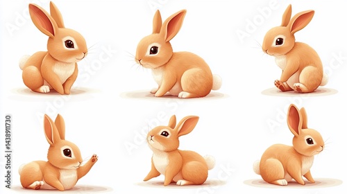 Charming Array of Illustrated Rabbits on Pristine White Canvas Background