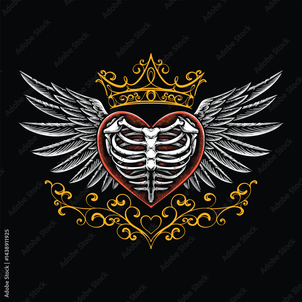 Fototapeta premium skeleton heart with wings illustration
