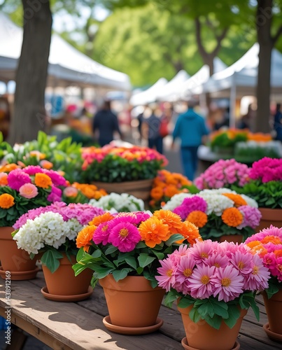 Wallpaper Mural Colorful flower pots arranged on display at a vibrant outdoor farmer's market in spring, ideal for gardening, nature, seasonal retail, and lifestyle content themes
 Torontodigital.ca
