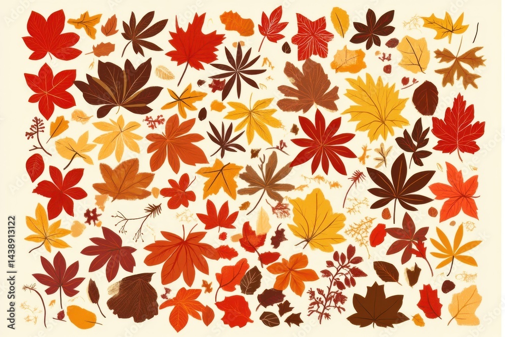 Autumn leaves collection. A multitude of colorful autumn leaves in various shapes and sizes. Different shades of red, orange, yellow, Autumn leaves collection. A multitude of colorful autumn leaves in various shapes and sizes. Different shades of red, orange, yellow,