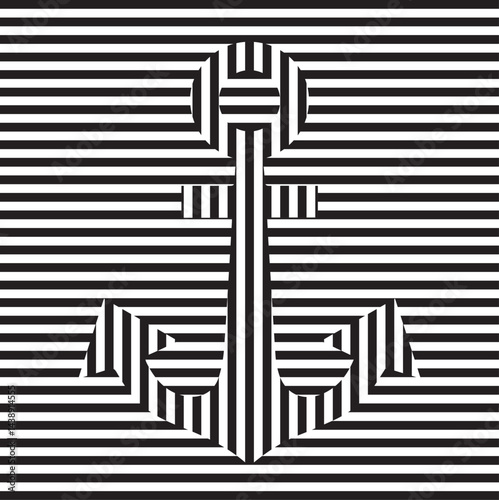 anchor shape illusion. op art background,black and white lines stripe
