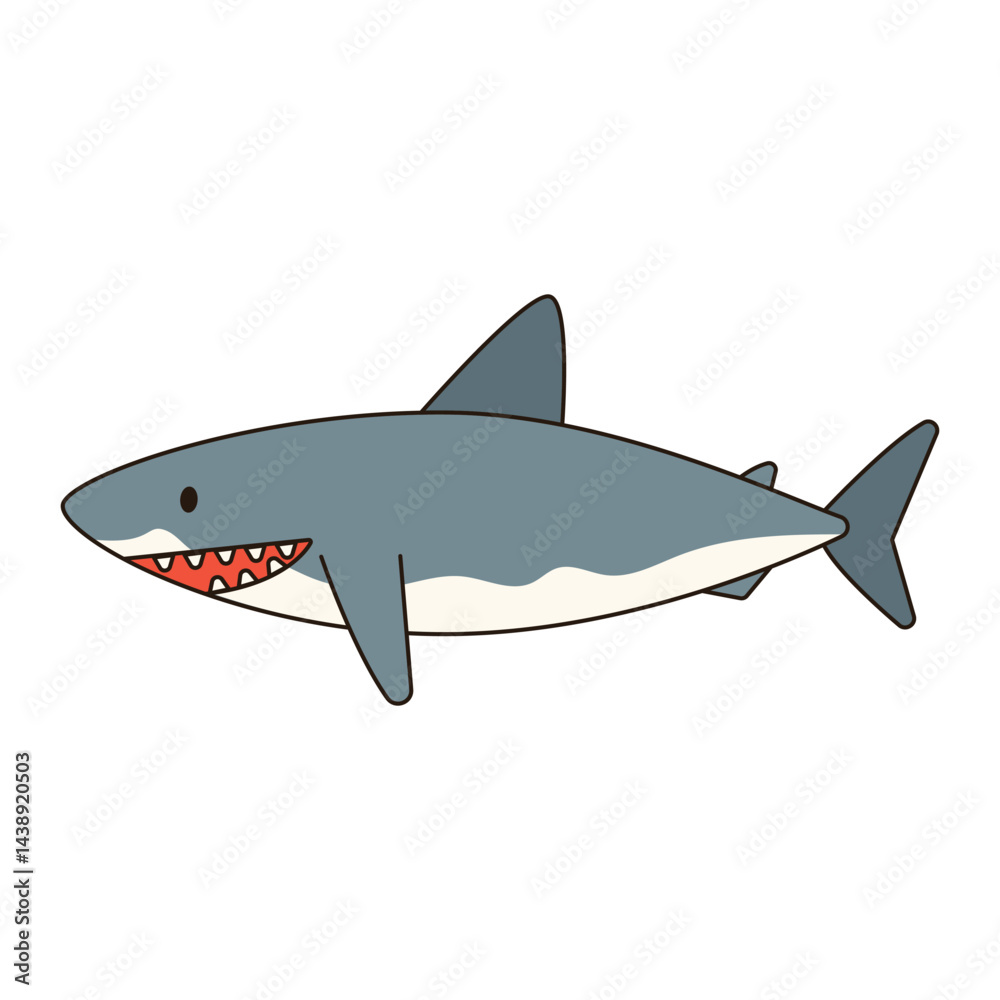 Obraz premium SHARK cute animal doodle kawaii Japanese style illustration single icon drawing element clean flat vector
