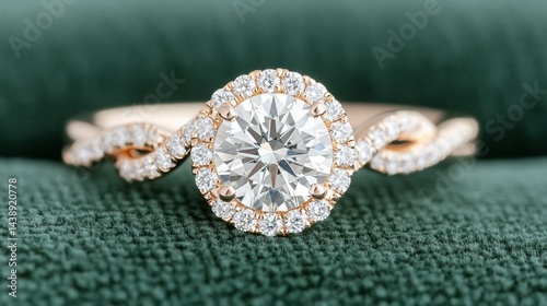 Exquisite diamond ring on a green velvet surface