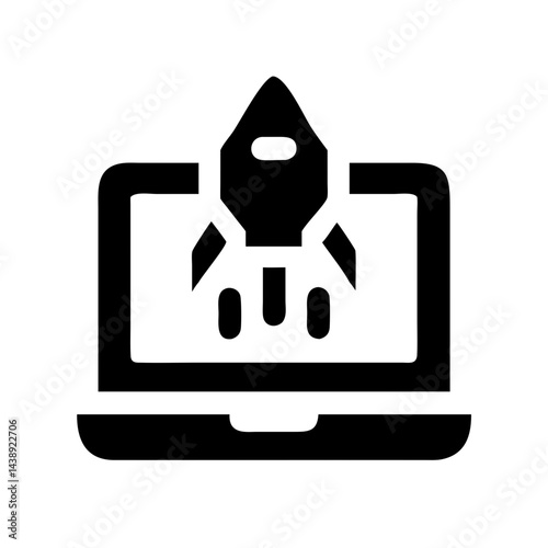 Laptop with Rocket Growth Icon Design