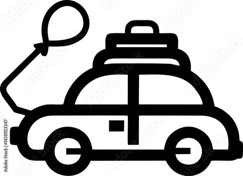 Vacation car with luggage and balloon