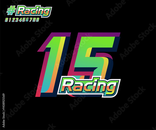Racing number design 15 automotive effect vector on black background