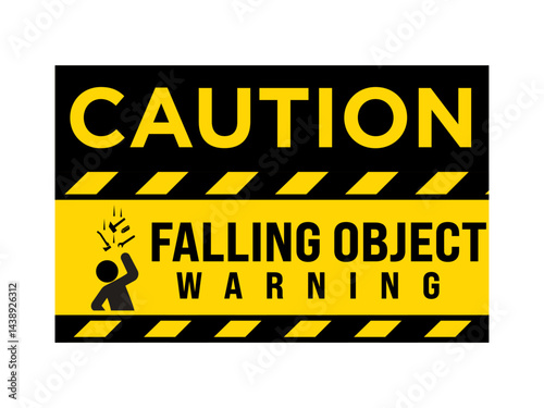 Caution sign warning of falling object hazards, designed for construction sites, warehouses and industrial work zones with bold typography for clear workplace safety communication.