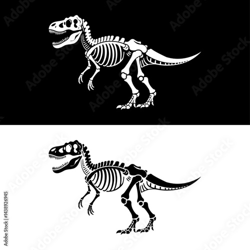 Tyrannosaurus Rex Skeleton Vector Illustration, Detailed Scientific Dinosaur Fossil Diagram for Paleontology Education, Museum Exhibits and Prehistoric Theme Designs