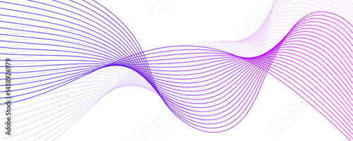 Abstract sound wave with wavy lines in a purple gradient, minimal vector illustration ideal for backgrounds, digital art, banner design, music visuals, modern layout, technology, and motion themes.