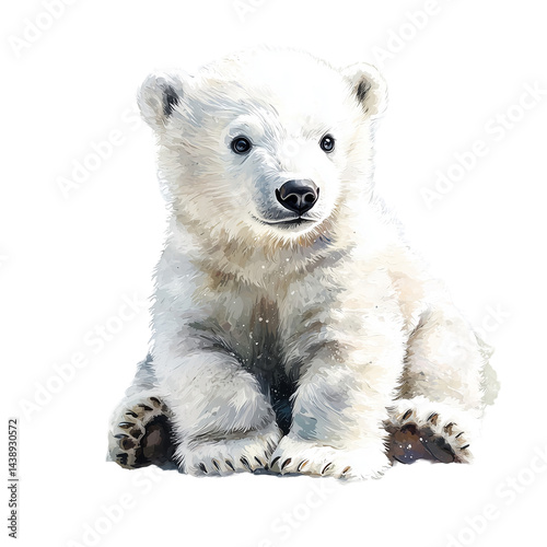 Adorable polar bear cub sitting cute animal artwork isolated on transparent  background png