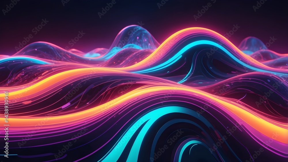 Naklejka premium Vibrant colorful wave forms creating dynamic futuristic motion, abstract 3D background.