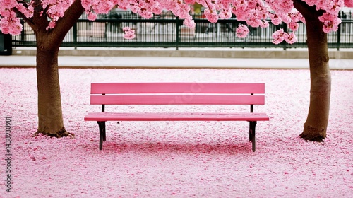 Obraz na płótnie Pink bench beneath cherry blossoms w salonie