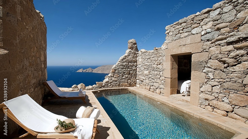 Rustic pool, Aegean views