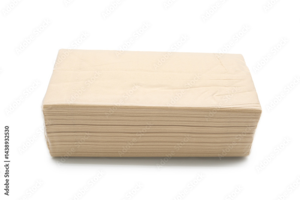 Brown tissue paper pack isolated on white background. copy space.